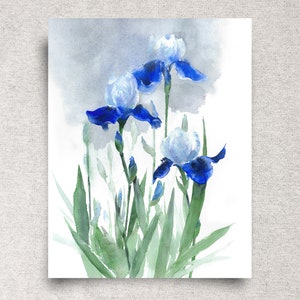 Irises ORIGINAL watercolor painting, spring flowers wall art, blue floral home décor, 11x14&quot;, unframed