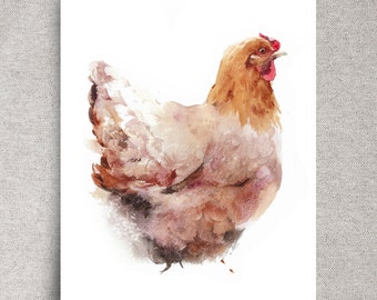 Chicken ORIGINAL watercolor painting, Buff Orpington breed, chicken lover gift, 11x14", unframed