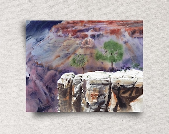 Grand Canyon Original Watercolor Painting - Utah National Park Landscape - Bright Angel Point Artwork