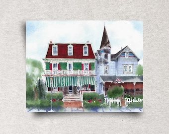 Cape May Beach House Original Watercolor Painting - New Jersey Shore Wall Art - 12x9" - Unframed