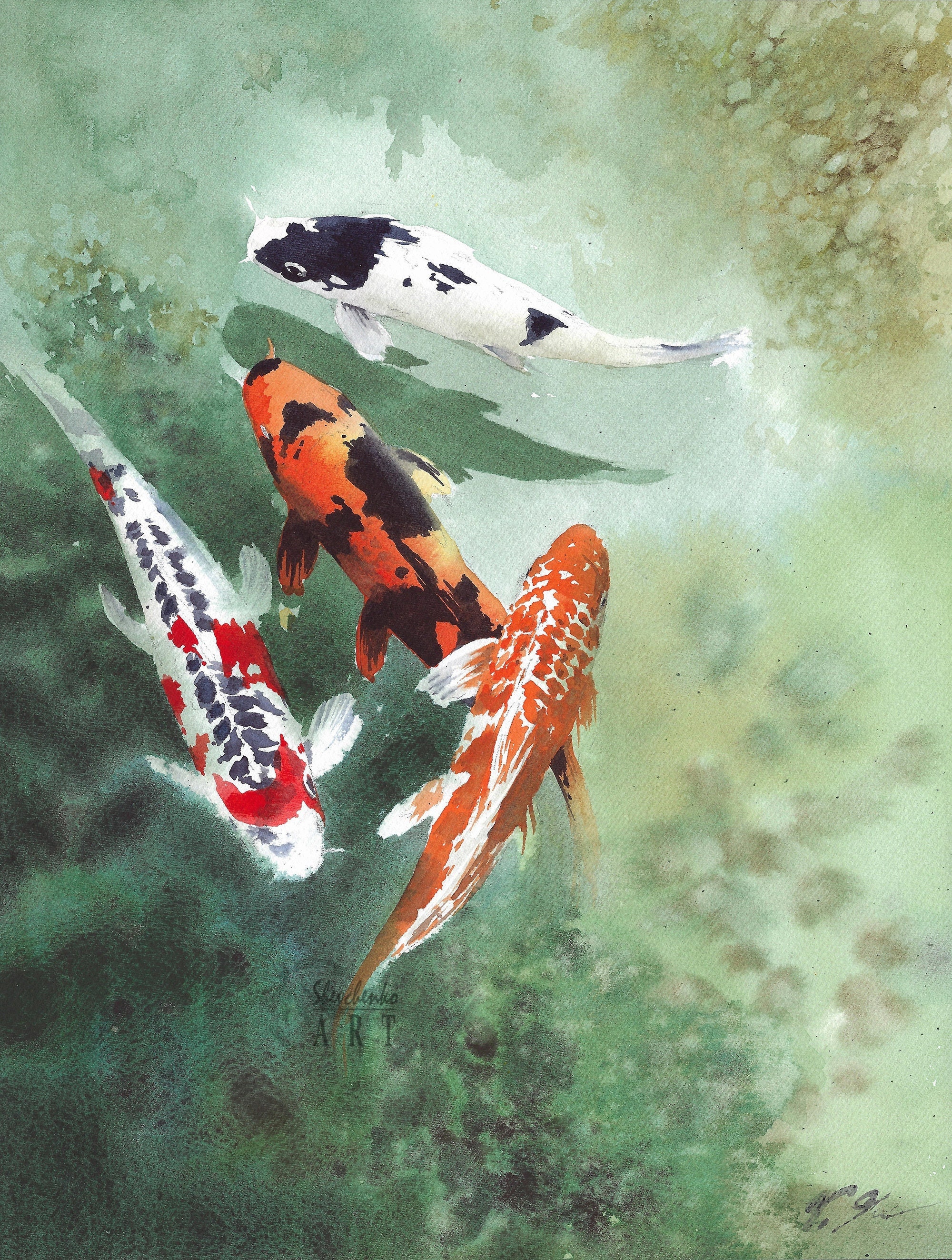 Koi Fish Original Watercolor Painting – Zen Home Décor – 9x12 ...