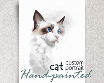 Custom Cat Portrait Original Watercolor Painting - Personalized Pet Artwork
