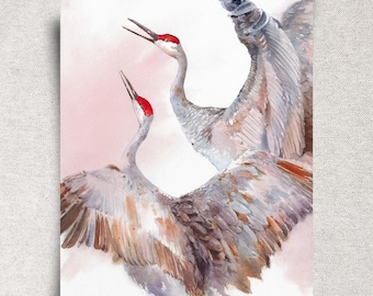 Sandhill Cranes ORIGINAL Watercolor Painting - Flying Birds Wall Art - Anniversary Gift - 11x14" - Unframed