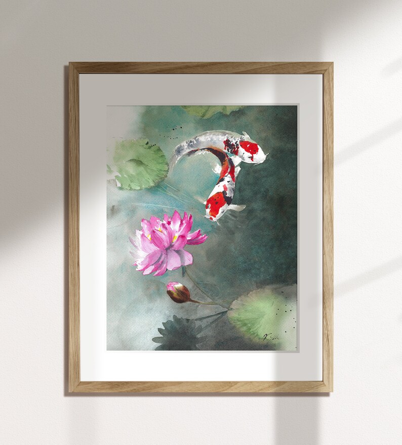 Koi Fish ORIGINAL Watercolor Painting - Zen Wall Art - Japanese Garden ...