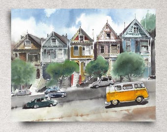 San Francisco Original Watercolor Painting – Painted Ladies Artwork – 14x11" – Unframed