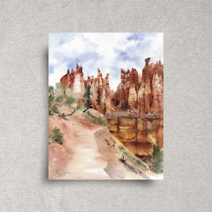 Bryce canyon ORIGINAL watercolor painting, Utah landscape wall art, national park home décor, 9x12", unframed