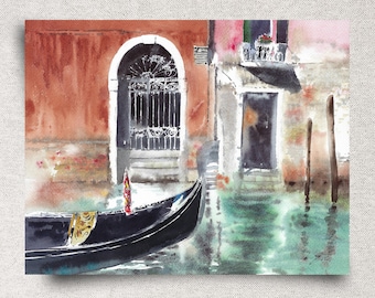 Venice Canal Original Watercolor Painting - Italy Old City Wall Art - 14x11" - Unframed