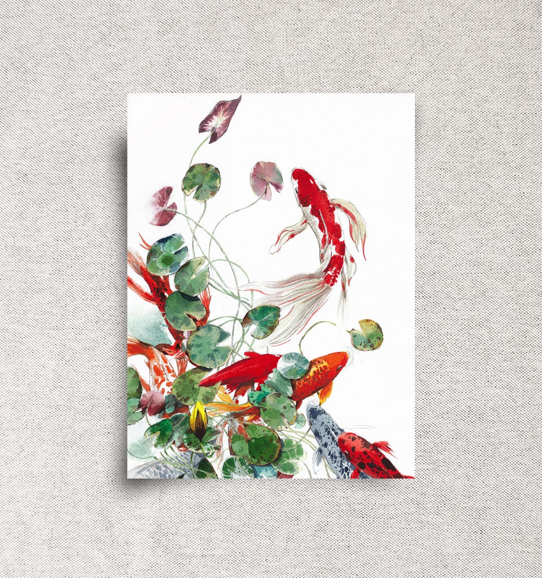 9 Koi Fish ORIGINAL Watercolor Painting, Zen Wall Art, Feng Shui Home ...