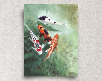 Koi Fish Original Watercolor Painting – Zen Home Décor – 9x12" – Unframed