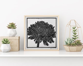 Chrysantheme Blume - Linolschnitt Druck