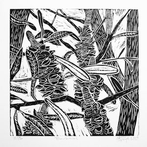 Banksia linocut print