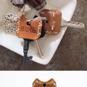 Meow! Key Cover in Vegetable Tanned Leather- Set of 3, Set of 6, Hand Stitched, Handcrafted, Personalized