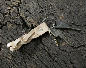 Natuurlijke gevlochten sleutelhanger, lederen sleutelhanger, lederen sleutelhanger, 3e verjaardag cadeau