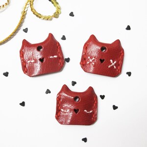 Meow Leather Cat Key Cover Set of 3, Set of 6, Hand Stitched, Handcrafted, Personalized Red