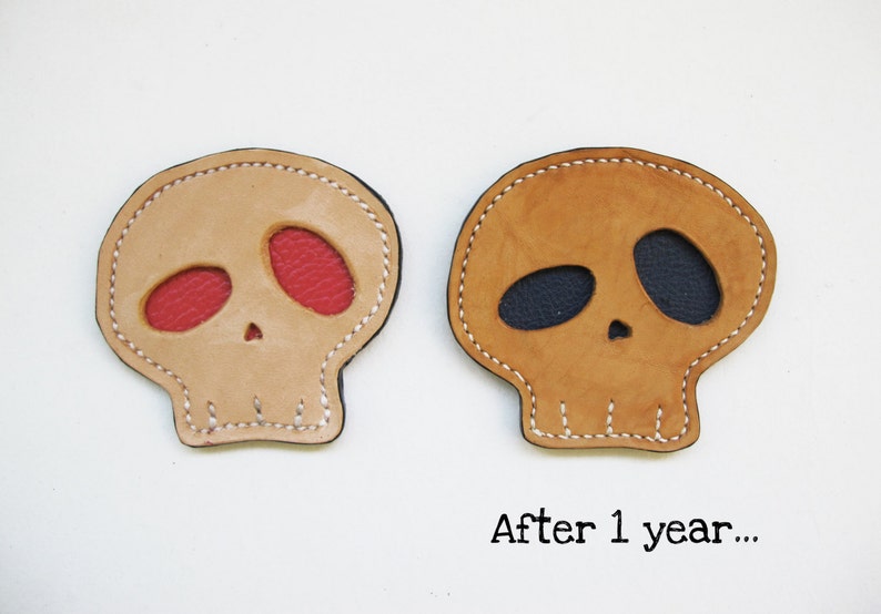 Hand-stitched Skull Leather Coasters Gift Set of 6 / Multicolor image 7