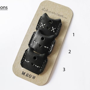 Meow Leather Cat Key Cover Set of 3, Set of 6, Hand Stitched, Handcrafted, Personalized Black