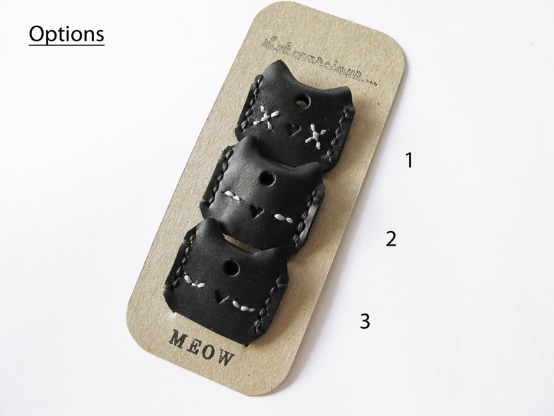 Meow Leather Cat Key Cover Set of 3, Set of 6, Hand Stitched, Handcrafted, Personalized Black