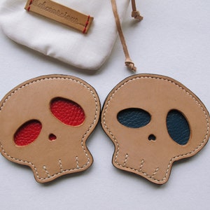 Hand-stitched Skull Leather Coasters Gift Set of 6 / Multicolor image 2