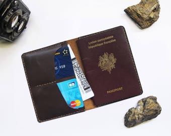 Cas de passeport en cuir marron, passeport couverture, pochette voyage, cousu à la main, fabriqués à la main, personnalisé