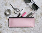 Personalized Leather Pencil Case With Gold Dots, Personalized Leather Pencil Case, Minimalist Pen Pouch, Hand stitched
