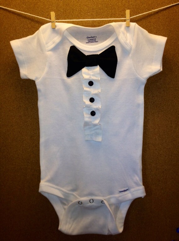 Items similar to 0-24 Months onesie with ruffle tuxedo front and black ...