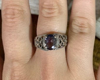 Amethyst Filigree Art Deco Silver Ring size 8
