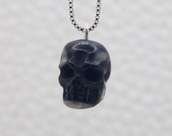 Sterling Silver Agate Stone Skull Pendant Talisman Necklace