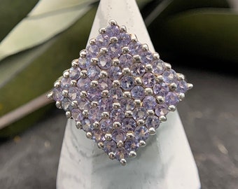 Tanzanite Cluster Sterling Silver Ring Size 7