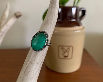 Oval Malachite Sterling Silver Ring 5US