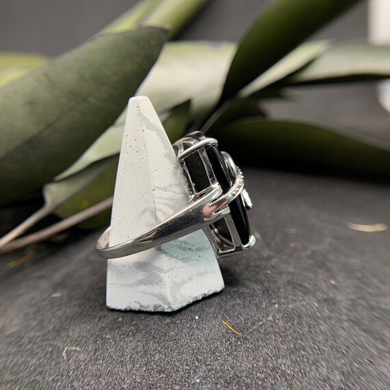 Chunky Onyx Leaves Sterling Silver Ring Size 10 - image 5