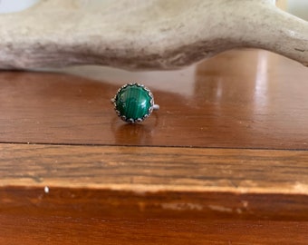 Round Malachite Sterling Silver Ring 4.75US