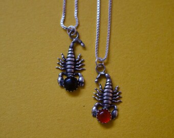 Sterling Silver Scorpion Pendant Talisman with Onyx or Carnelian