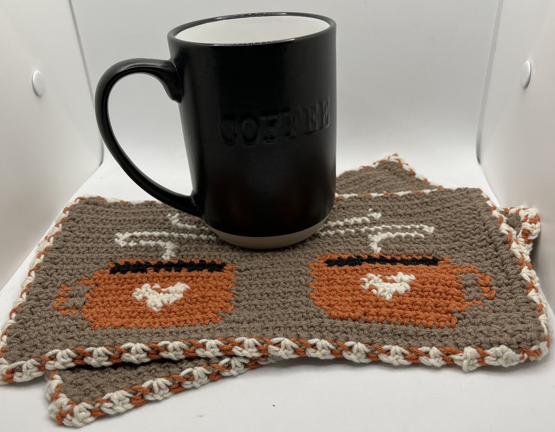 Two 2 Crochet fall Mugs Farmhouse Mug Mats With Etsy