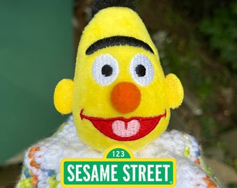 Sesame Street Crochet Child Winter Hat - Bright Multi-Color with Bert Plush Topper