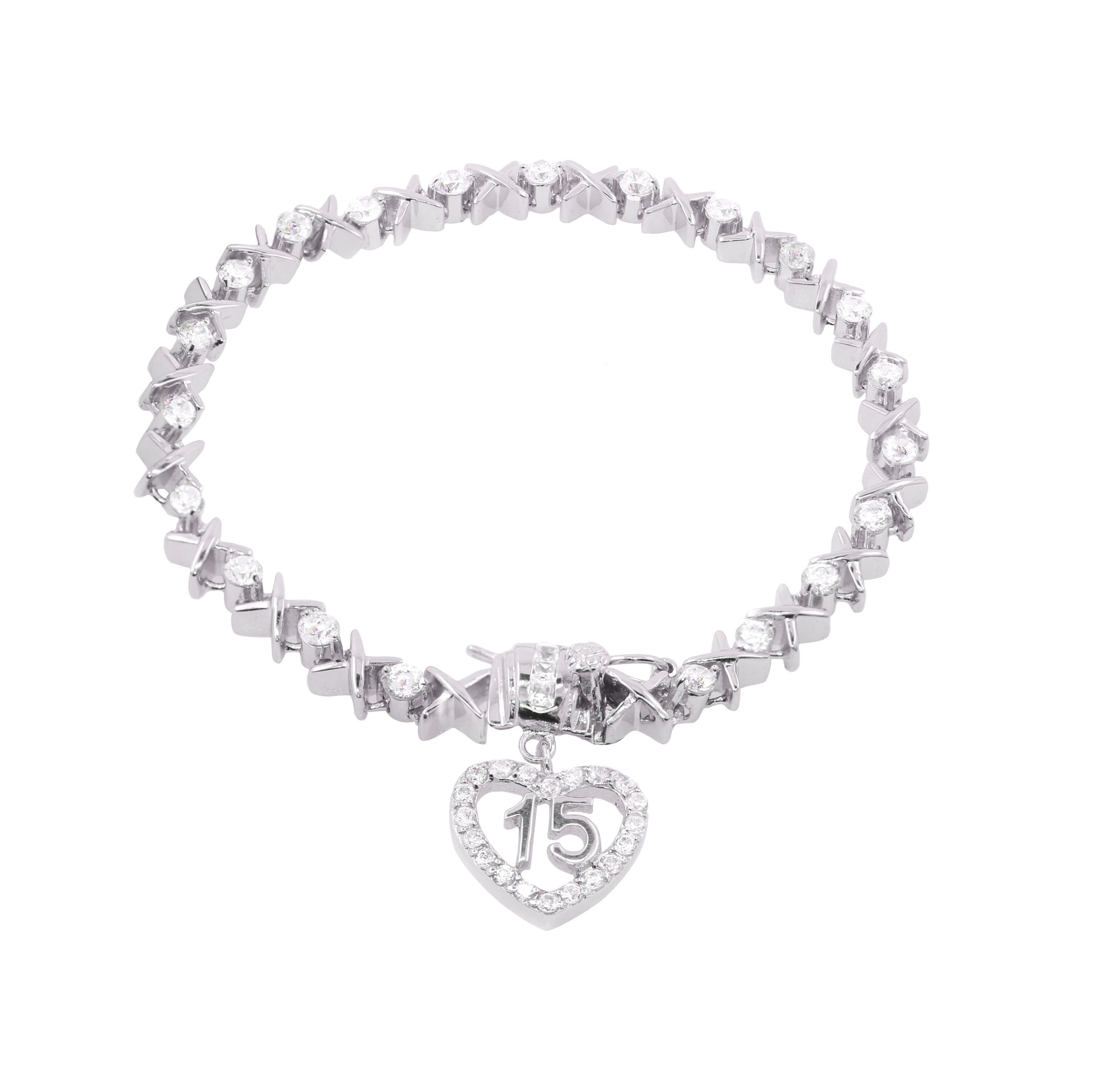 Quinceanera .925 Sterling Silver Diamond & Kisses Bracelet Etsy