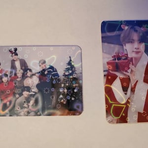 BTS inspired photocards, free shipping, kpop photocards, Christmas kpop, photocards, BtS Christmas photocards, Jimin, V, RM, Jin, BTs merch