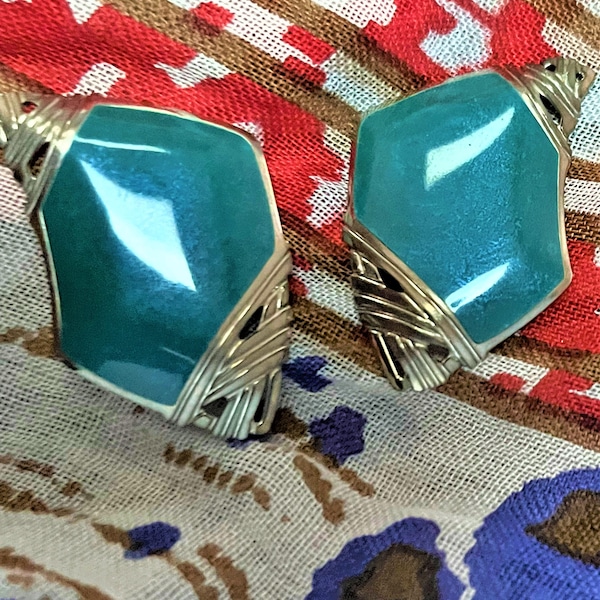 rare to find Signed  vintage earrings blue enamel earring  by Edgar Berebi