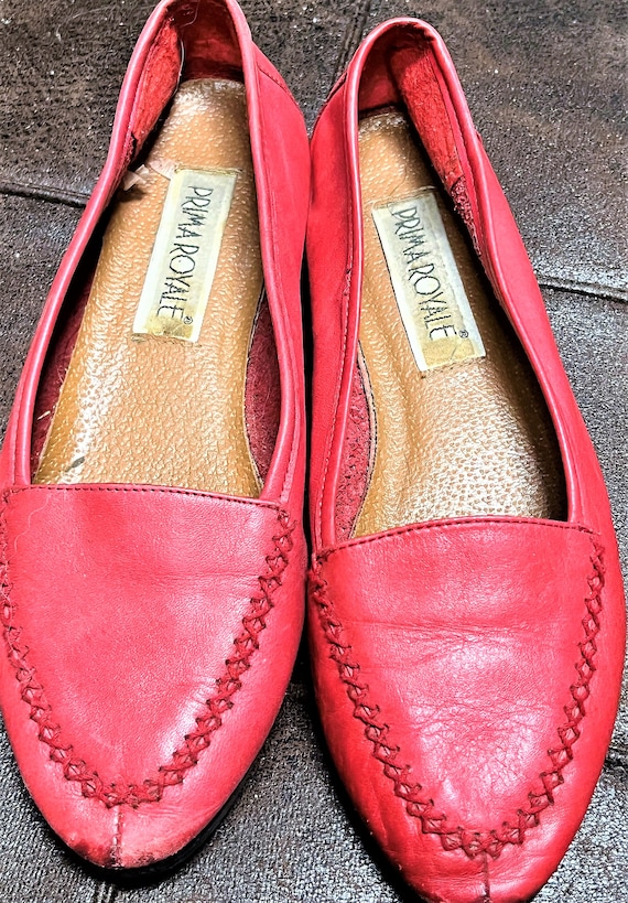 Authentic PRIMA ROYALE vintage  RED flat leather … - image 5