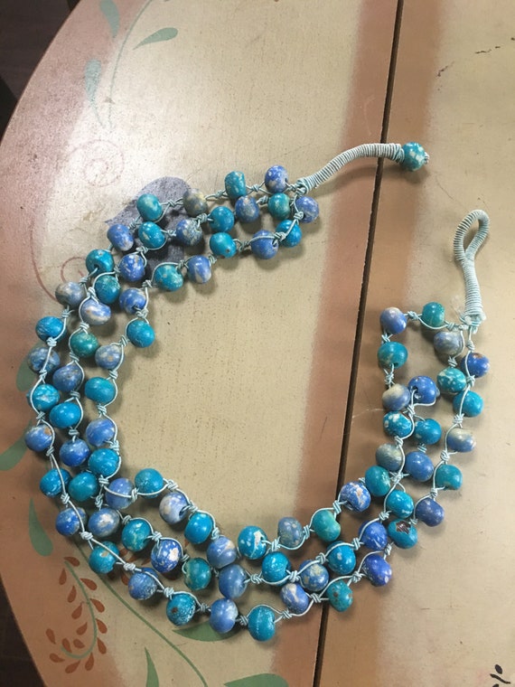 Unique Made in Brazil  3 strand blue beaded neckla