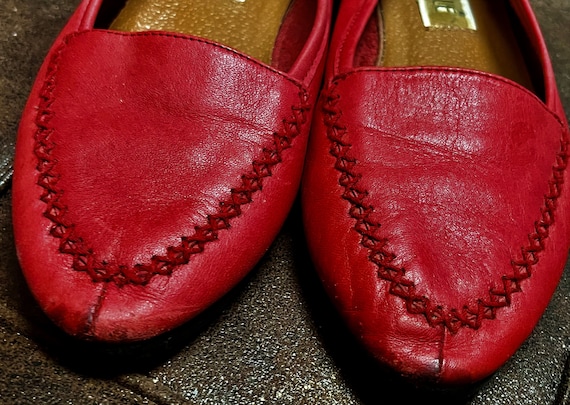 Authentic PRIMA ROYALE vintage  RED flat leather … - image 1