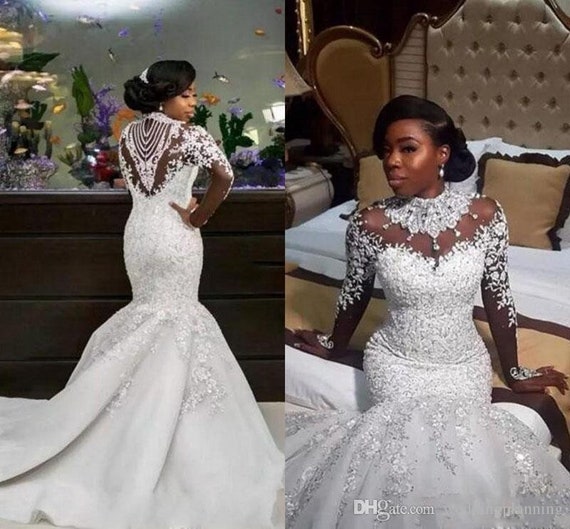 high neck mermaid wedding dress