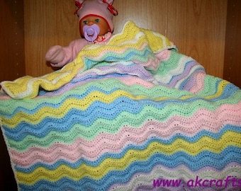 Crochet Pattern - Wave Pattern, Ripple - Baby Afghan - Throw  - Pdf -  Instant Download - Cotton Candy Crochet Blanket Pattern