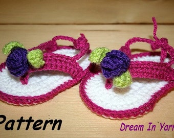Crochet Pattern - Baby Flip Flops - Thong Sandals - 3 Sizes - Pdf - Baby Shower Gift
