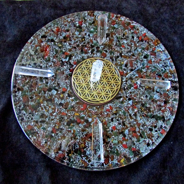 Orgone Resin Charging Plate 12 Inches Crystal Grid Flower of Life Triskelion  EcoPoxy®  Plant Based Resin Free Shipping