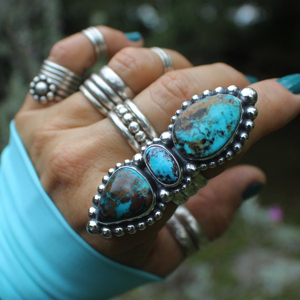 TURQUOISE STATEMENT RING, Rustic Turquoise Jewelry, Southwestern Style, Western Inspired, Brown and Blue Color, Cowgirl Chic, Boho Cowgirl