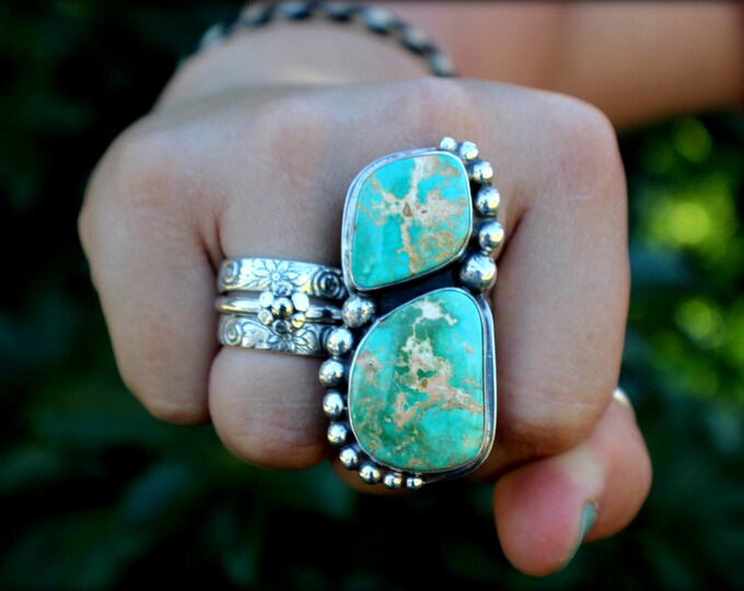 Turquoise Statement Ring Two Stone Turquoise Ring Big Ring Etsy