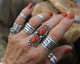 Apple Coral Ring, Orange Colored Jewelry, Matched Pair, Western Style Jewelry, Handcrafted Sterling Silver Rings, Jewelry Gift for Women