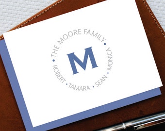 Family Stationery, Monogrammed Note Card Set - Custom Personalized Stationery, INNER FAMILY CIRCLE, Names, New Homeowner, Thank You, FNC008