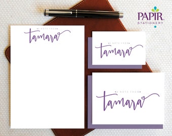Personalized Stationery Set, Script Type Font Monogrammed Note Cards and Notepad, Select Color, BFF Gifts for Woman, Bridesmaid Gift, MCS034
