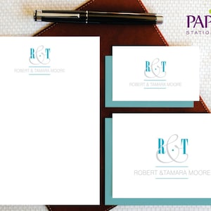 Personalisiertes Briefpapier - Monogramm Briefpapier - COUPLE MONOGRAM Note Cards und Notepad - Newly Weds, Paare Briefpapier - FCS002
